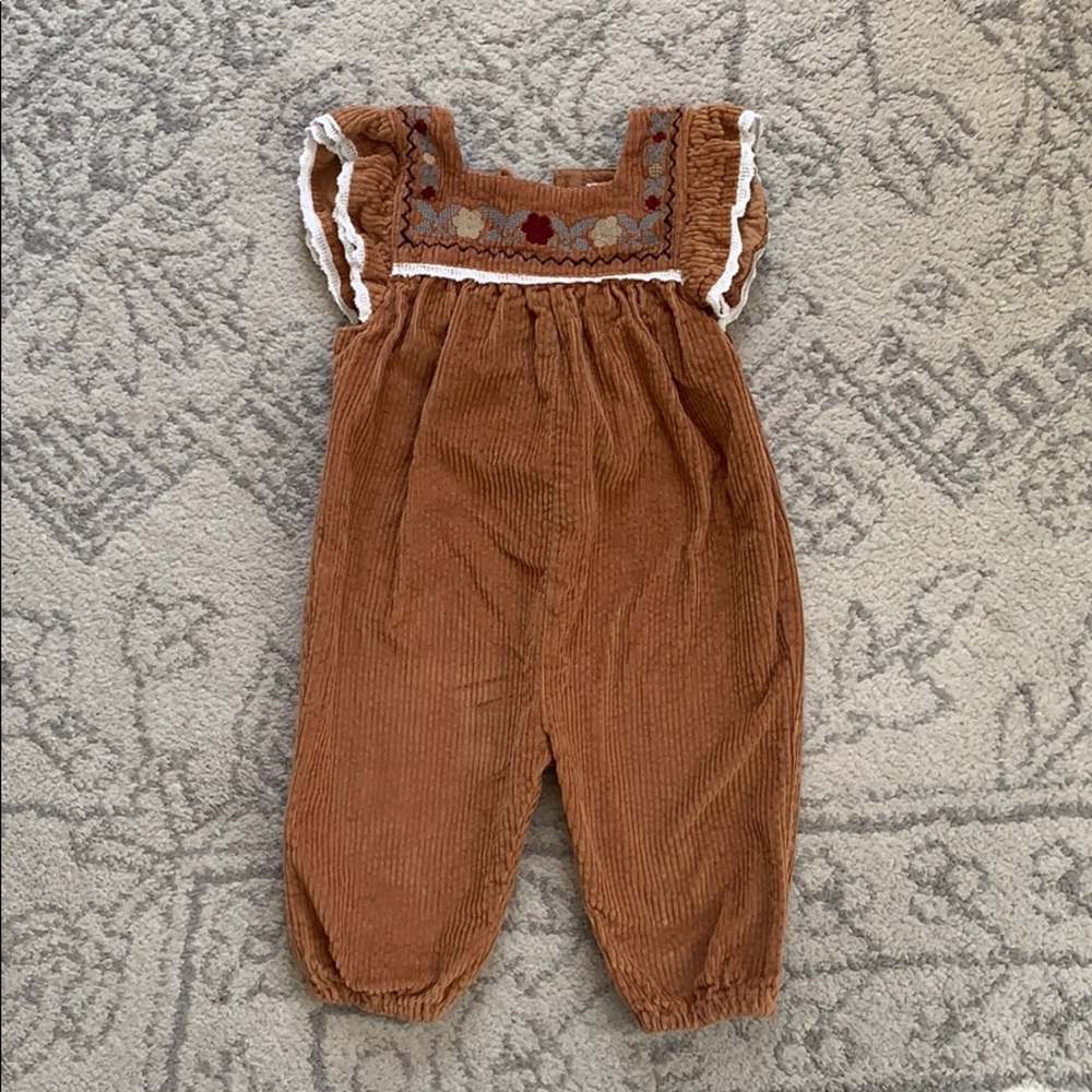 Zara Embroidered Lace Corduroy Jumpsuit 12-18M